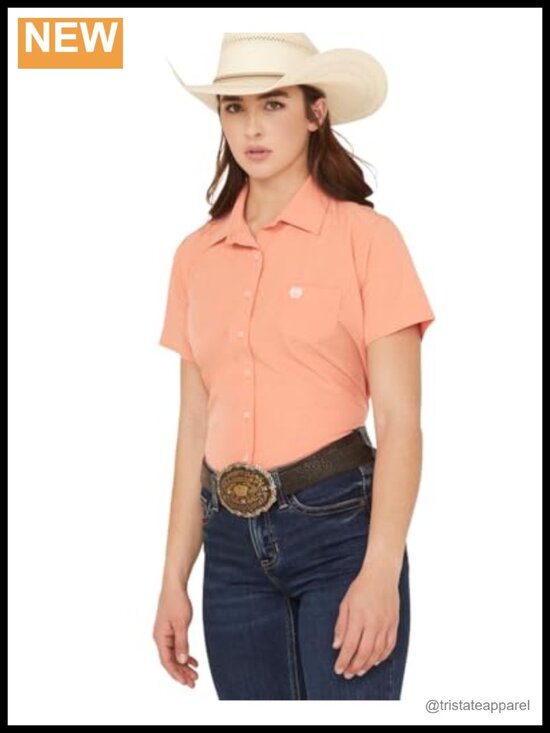 Tops - Cinch Women's Flex Shirt Medium Polyester Elastane Short Sleeve